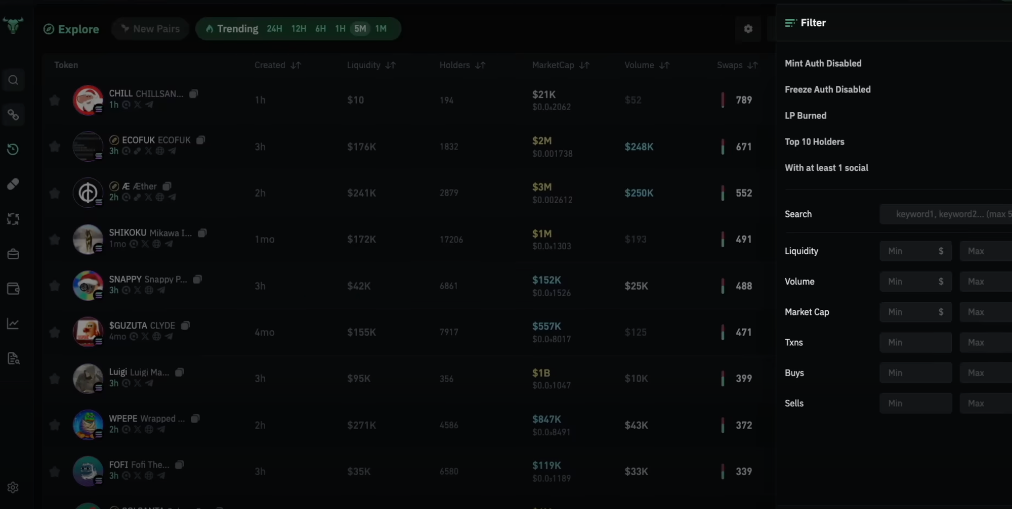 BullX NEO filter list