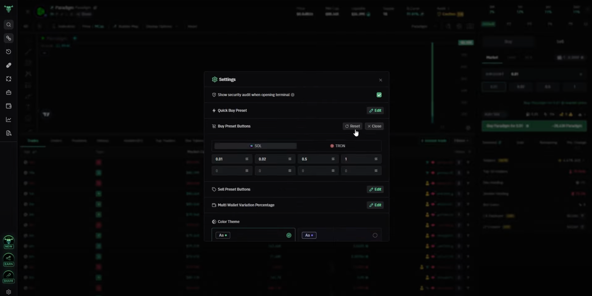 BullX NEO settings dashboard
